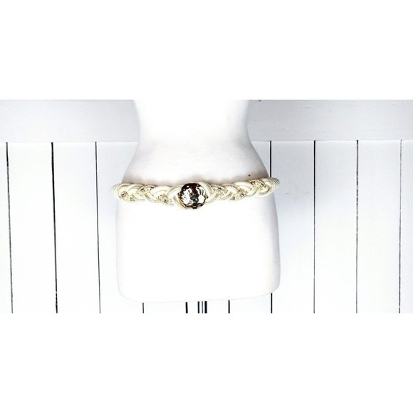 Vintage ivory braided gold medallion disc beaded rope belt/beaded woven chord